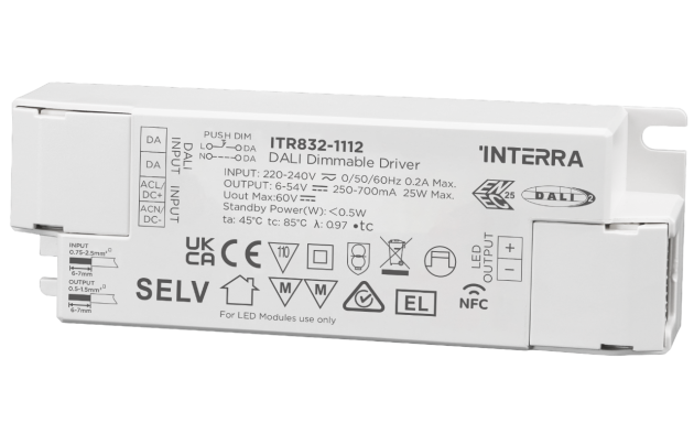 25 Вт NFC программируемый DALI-2 DT6 светодиодный драйвер постоянного тока (250 - 700 мА)
