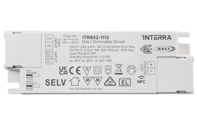 25 Вт NFC программируемый DALI-2 DT6 светодиодный драйвер постоянного тока (250 - 700 мА)