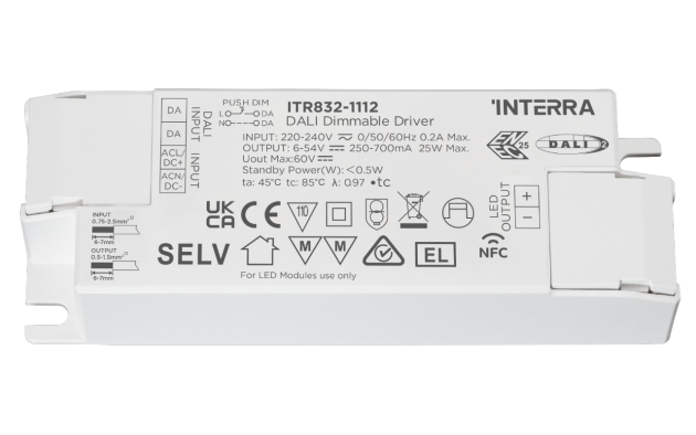 25 Вт NFC программируемый DALI-2 DT6 светодиодный драйвер постоянного тока (250 - 700 мА)