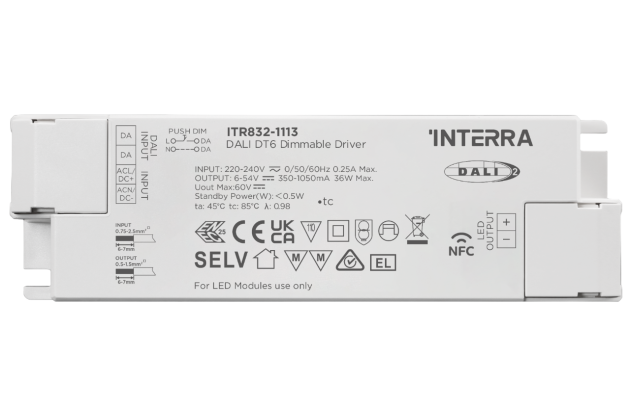 36 Вт NFC программируемый DALI-2 DT6 светодиодный драйвер постоянного тока (350 - 1050 мА)