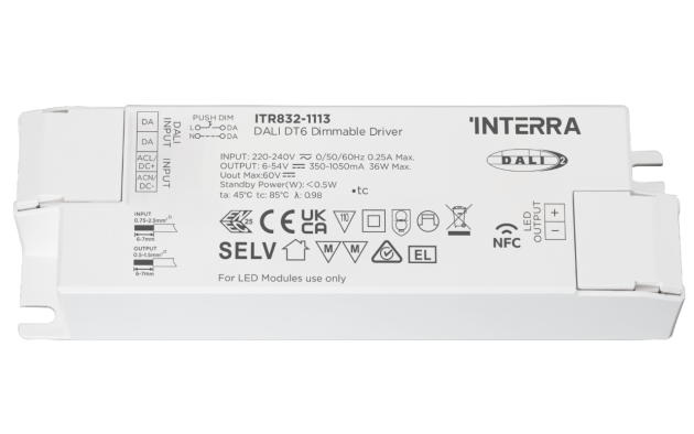 36 Вт NFC программируемый DALI-2 DT6 светодиодный драйвер постоянного тока (350 - 1050 мА)