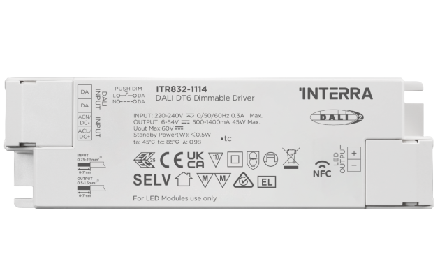 45 Вт NFC программируемый DALI-2 DT6 светодиодный драйвер постоянного тока (500 - 1400 мА)