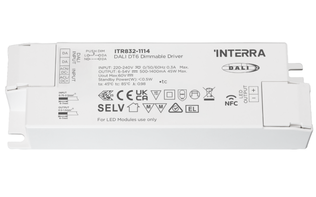 45 Вт NFC программируемый DALI-2 DT6 светодиодный драйвер постоянного тока (500 - 1400 мА)
